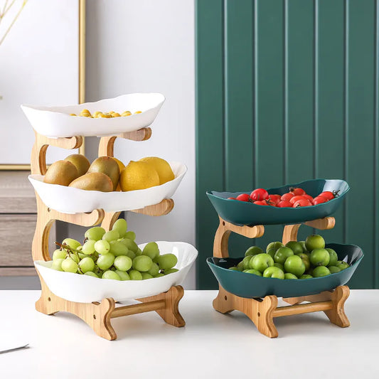 Wooden Partitioned Snack Cake Stand Set